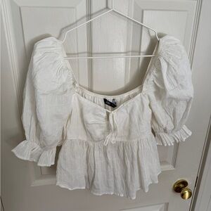 Zara Cream Puff Sleeve Cotton Blouse